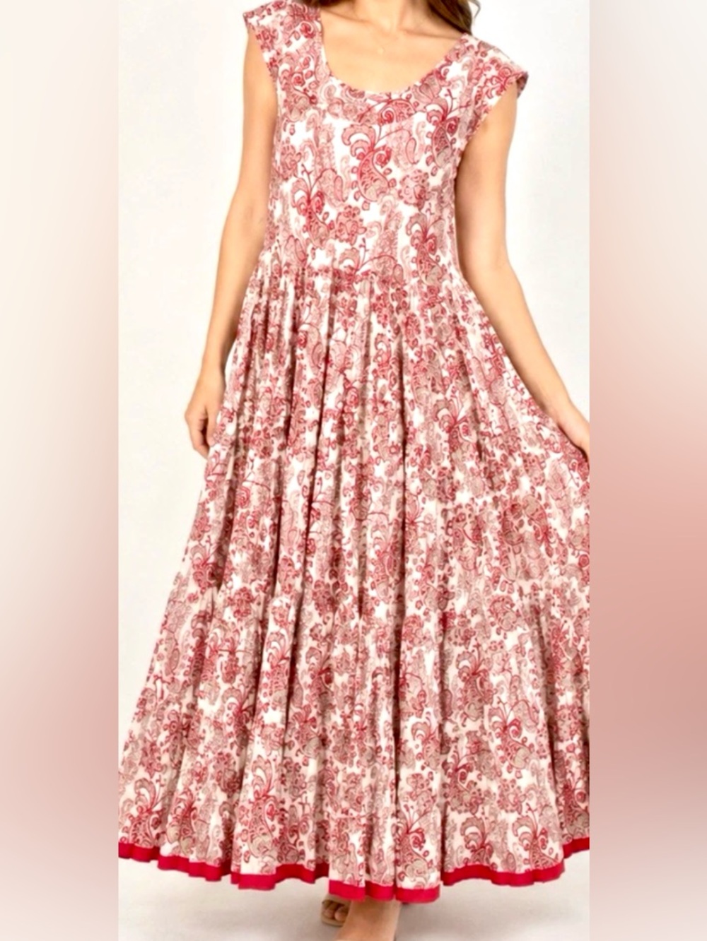 Soft Surroundings 100% Cotton Red Paisley Swirl Tiered Dress Women M - Picture 3 of 11